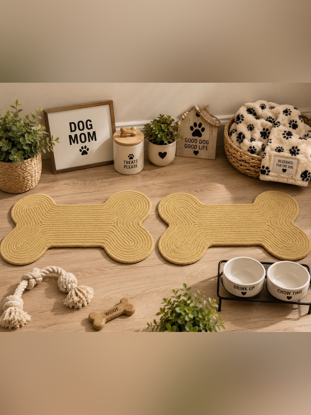 🐻❄️NEW* TOP PAW Bone-Shaped Doggy Placemat - Tan - LOT OF 2